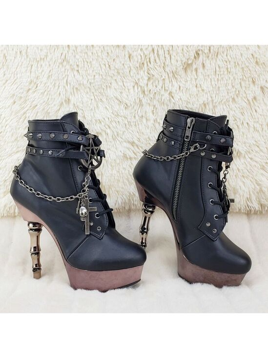 Demonia Shoes - NIB MUERTO 1001 Finger Bone Heel Platform Biker Ankle Boots Charm Chain